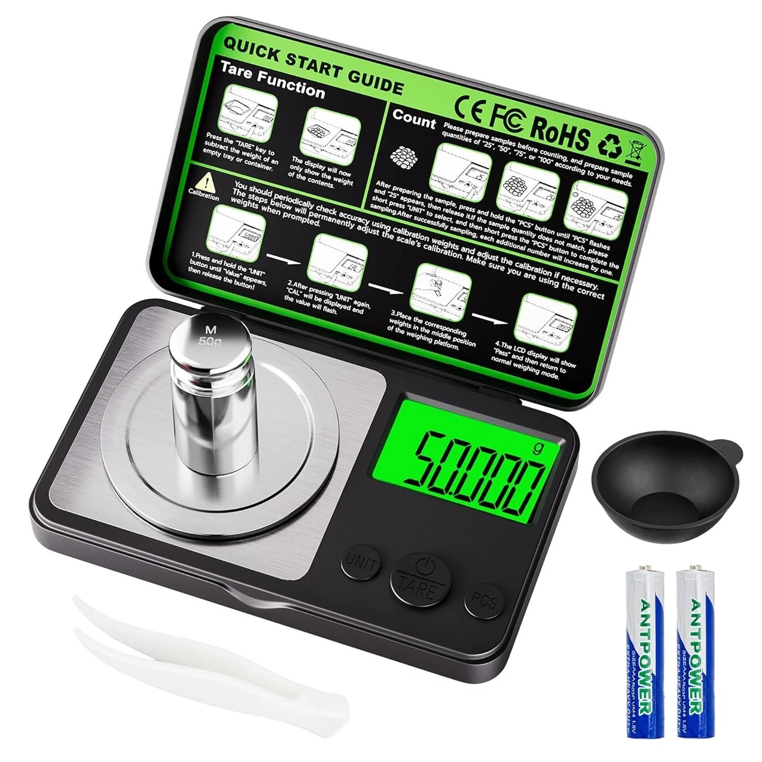 Digital Milligram Scale 50G X 0.001G, Mini Precision Scale Tare Weight Function